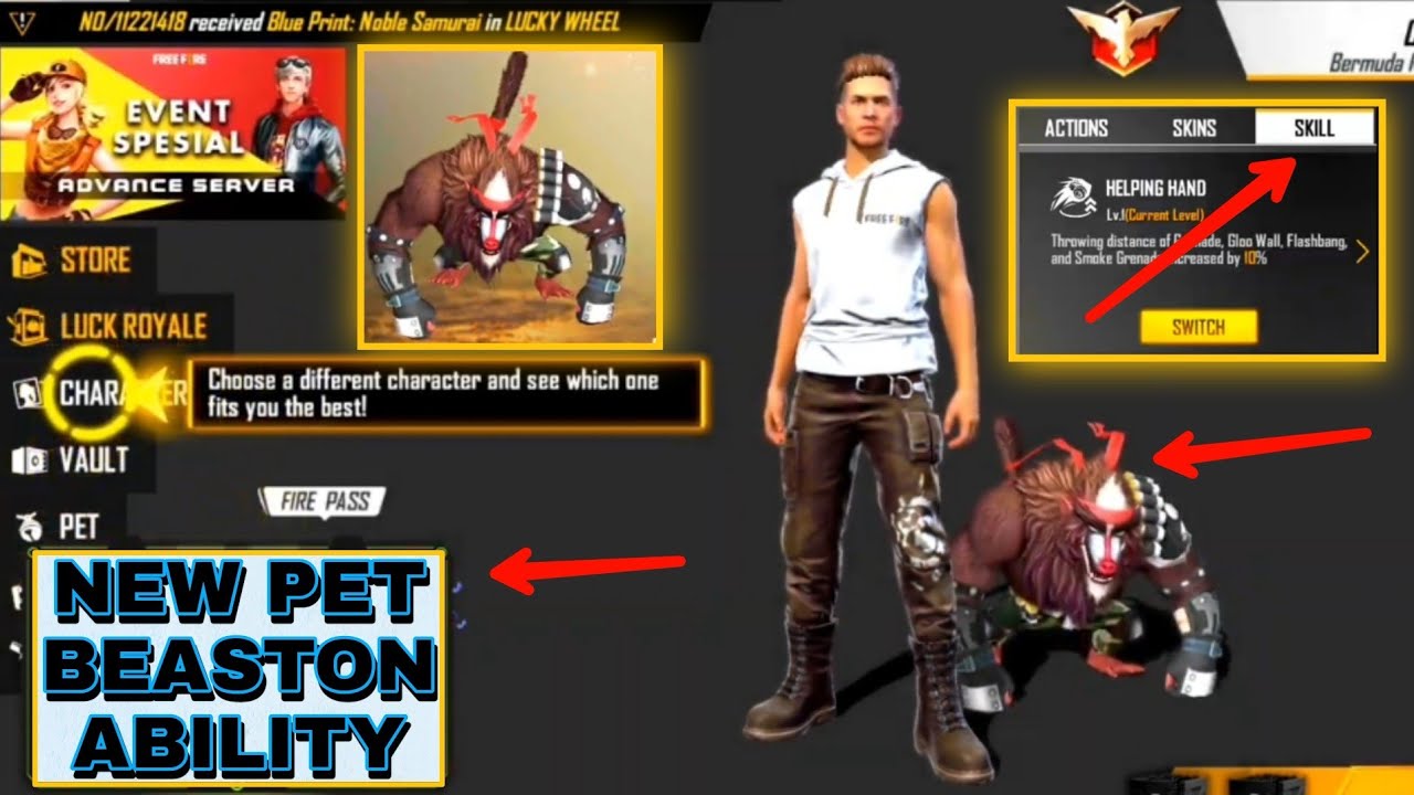 Free Fire New Pet Beaston Ability Test Free Fire New Pet Ability Samsung A3 A5 A6 A7 J2 J5 J7 S5 Youtube