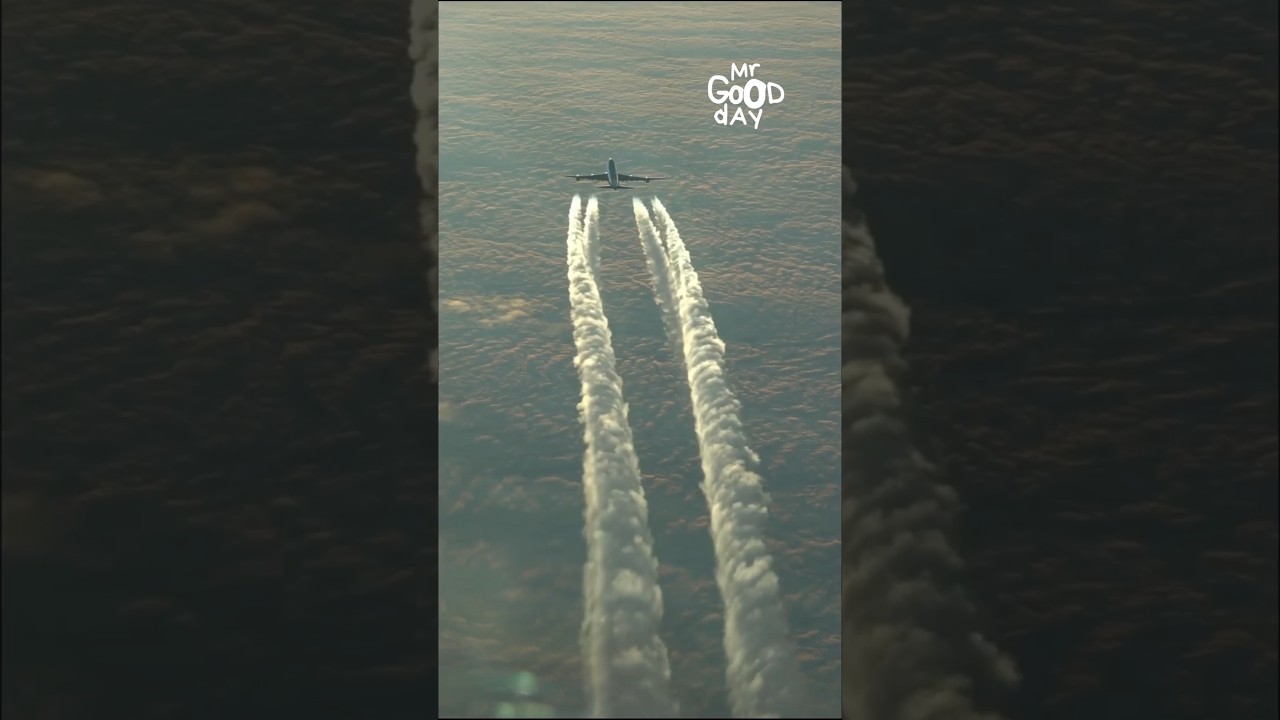 Белый след при высоком полете самолета