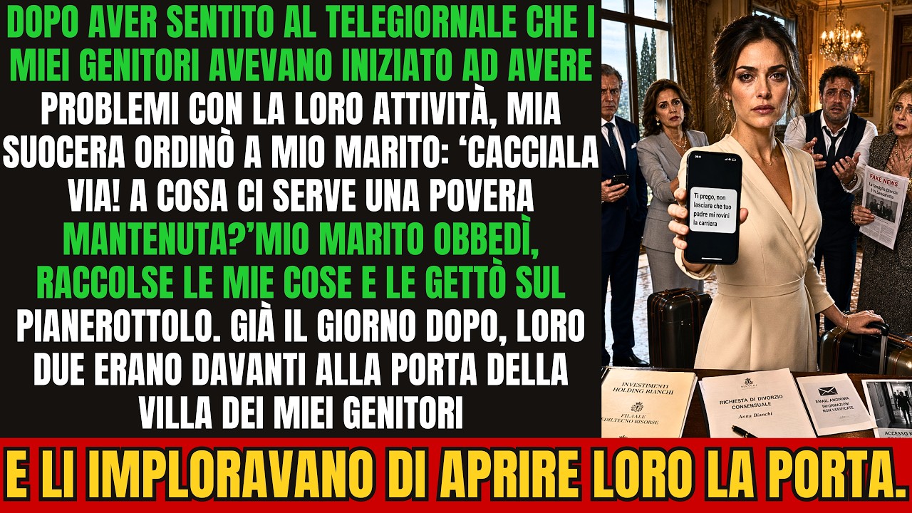 Mia suocera ha visto un servizio al telegiornale, ha detto che i miei genitori erano rovinati e ha ordinato a mio marito di mettermi fuori casa. Lui ha preparato le valigie senza nemmeno guardarmi...