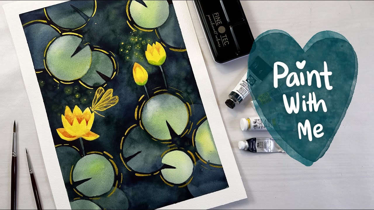 Урок по акварели 🎨 Техника негативной живописи / Рисуем кувшинки