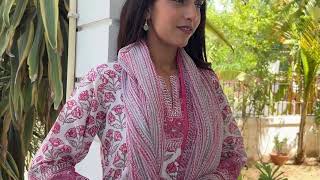 Mulmul Cotton Kurta Pant with Dupatta Set in Floral Block Print screenshot 1