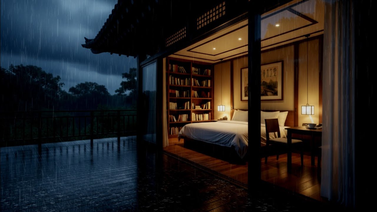 Cozy Cabin Night 🌲 Heavy Rain & Gentle Thunder Sounds for Deep Sleep ...