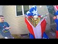 Scary Clown Attacks through 4th of July Inflatable Yard Decoration