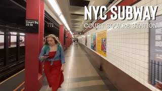 NYC Subway Walking Tour: Transfer from the E to the G Train at Court Square [4K]