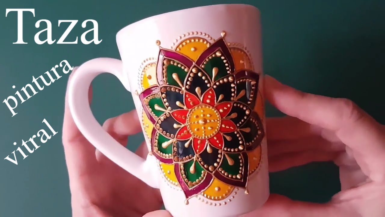 Taza cafe diseño original porcelana decorado mandala colores mosaico