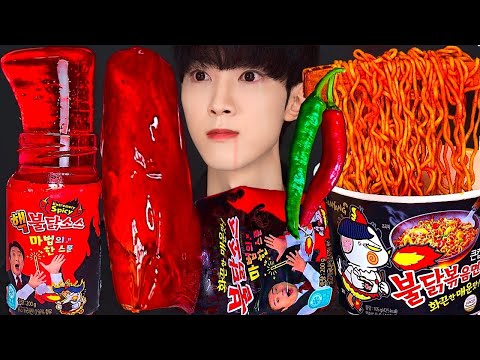 ASMR FIRE NOODLES HONEY JELLY RECIPE PARTY 직접 만든 불닭 꿀 젤리 먹방 DESSERTS MUKBANG EATING SOUNDS