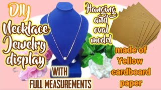 DIY Necklace Jewelry display made of yellow cardboard paper // full with measurement