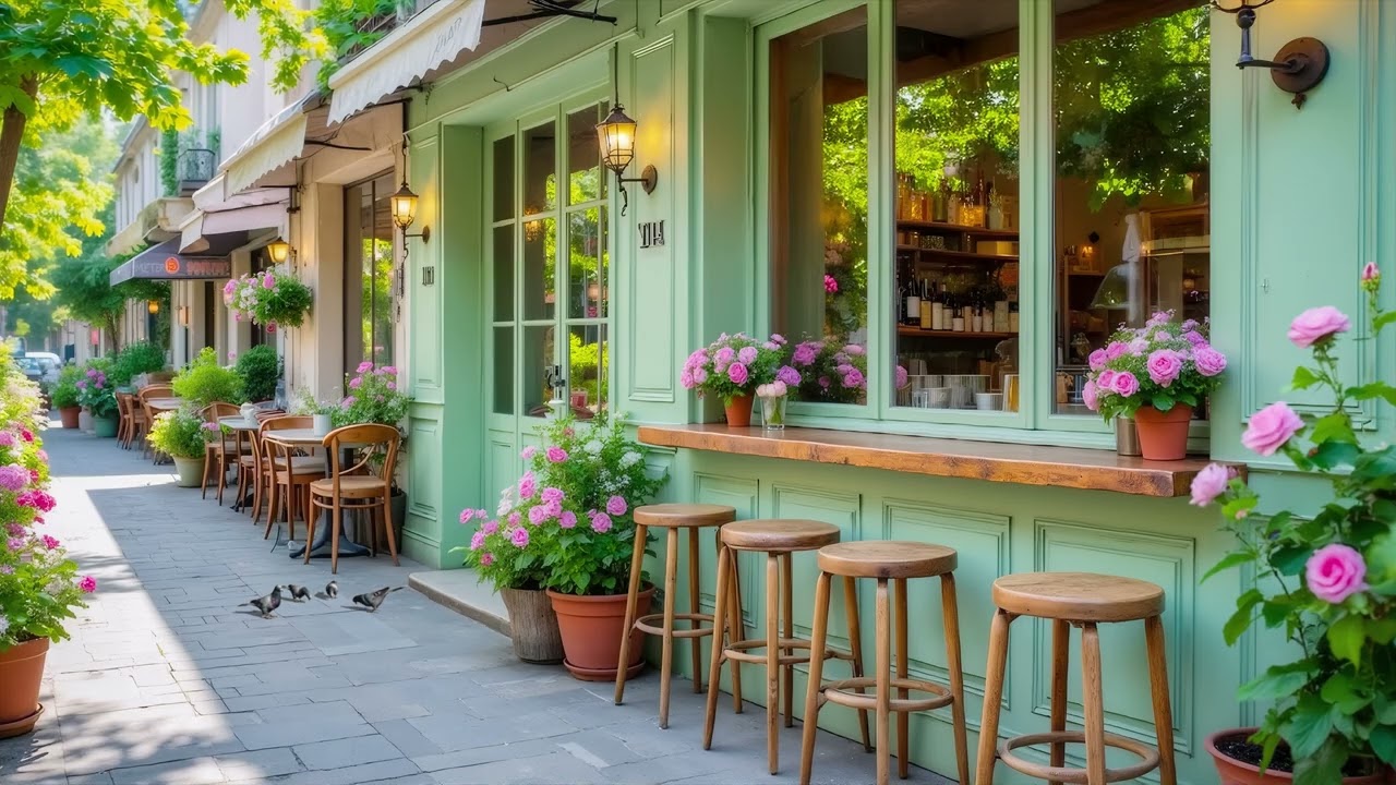 Cozy Spring Outdoor Garden Cafe with Relaxing Jazz | Morning Coffee Shop Jazz for Focus & Study