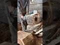 Cutting thick wooden log section using electric chainsaw