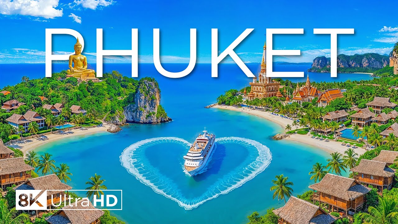 Пхукет, Таиланд 8K 🌊 Бирюзовое море, известняковые острова и тропический рай