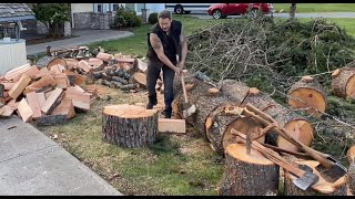 The Laser Beam Axe - hand splitting big knotty rounds of firewood