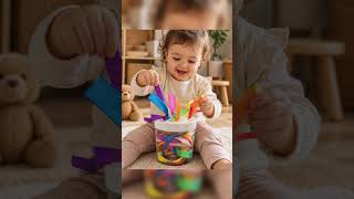 Montessori ribbon pull toy: sensory cup for fine motor skills