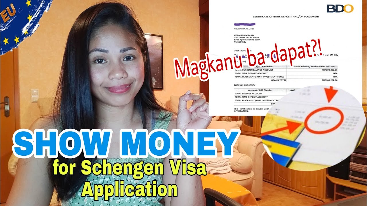 show money for schengen tourist visa