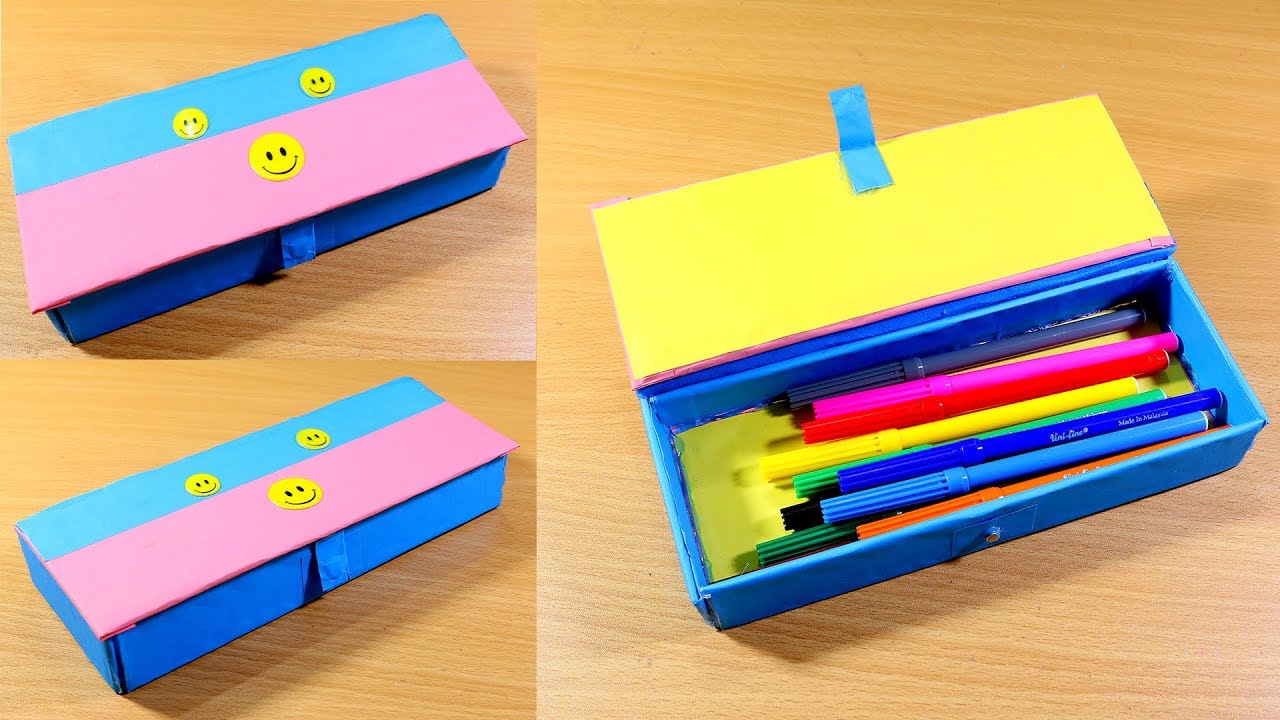 How to Make Pencil Box from Cardboard | DIY Pencil Case Craft - YouTube