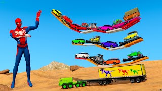 GTA 5 Spiderman MOD, Loading Cars, Jeep, Monster Truck Into Big Truck