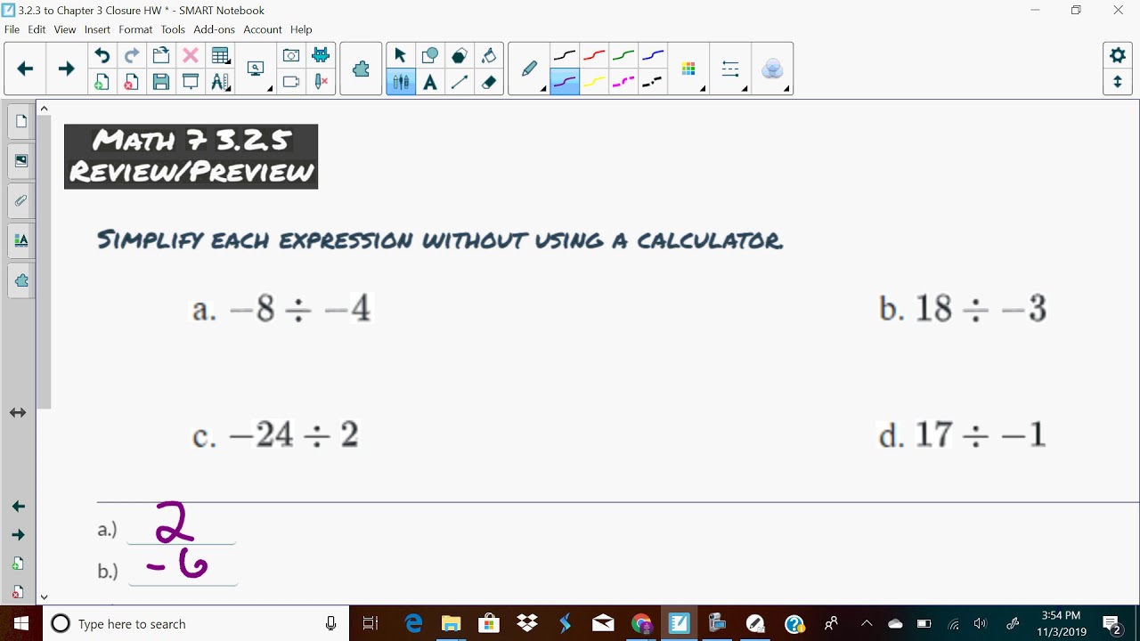 Math 7 3 2 5 Question 1 divide - YouTube