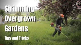 Strimming Overgrown Gardens  Knee High Wet Grass  Tips and Tricks