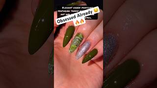 Beautiful Olive Green Nails With Elegant Marble Art Design