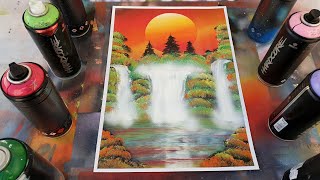 Waterfall in Jungle - Spray Paint Art