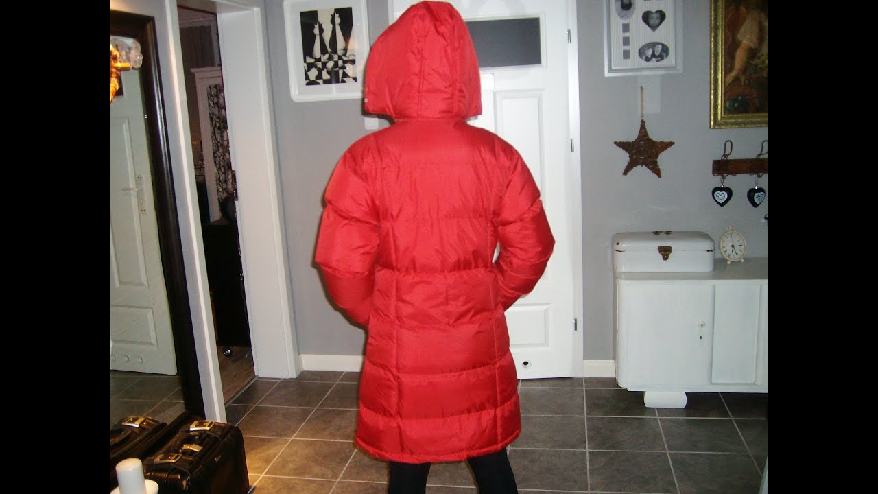 Trespas red down coat burn