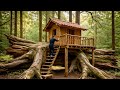 Build a Cozy Wooden Survival House on a Tree Stump Alone In The Forest | Hidden Survival Shelter