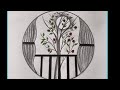 How to draw natural, Art moon &amp; flower tree in circle scenery drawing pencil case 