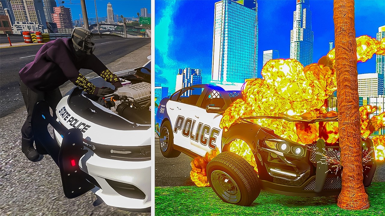 Троллинг полицейских с помощью взрывчатки в GTA 5 RP