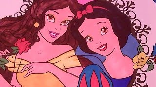 Disney Princesses, Belle and Snow White! Coloring Book Pages Fun!