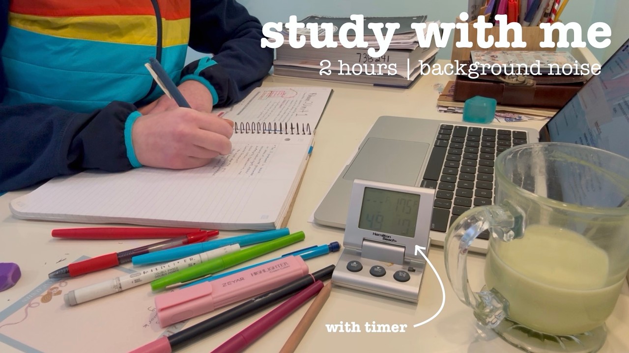 ⁕ STUDY WITH ME 2 hours ⁕ | Background noise, no music, no breaks | ASMR