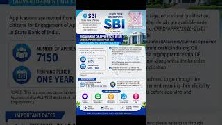 Apprentices in SBI | 7150 seats | Time - 1 year #sbi #viral #trending #shorts #vacancyvaalebhaiya