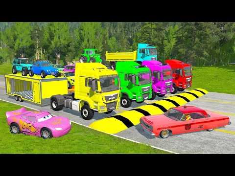 Flatbed Truck Mcqueen | Transportation with Truck - Pothole vs Car #47 - BeamNG.Drive