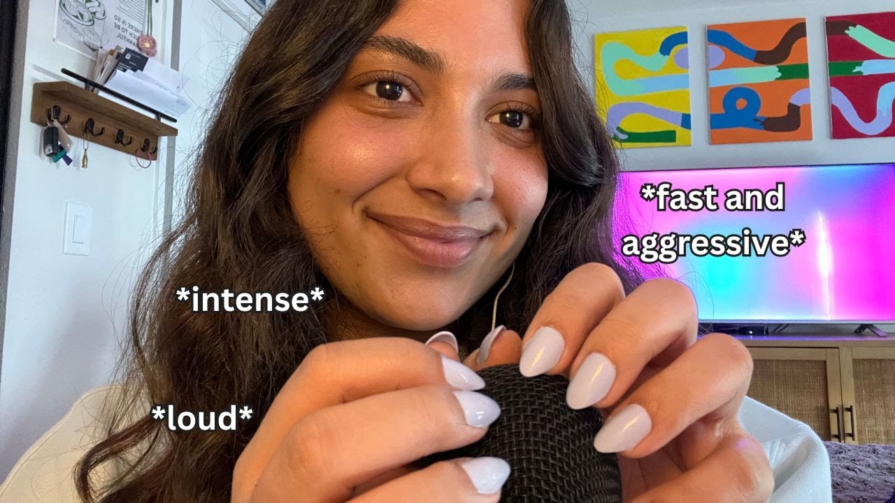 ASMR | Fast and Aggressive Mic Triggers w/ Long Nails | Mic Scratching ...