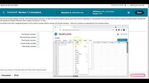Math 14 1.3 Section Homework: Obtain a simple random sample with StatCrunch