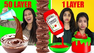 50 LAYERS FOOD DIPPING CHALLENGE 🤩 | WEIRD FOOD COMBINATION 🤮 | PULLOTHI