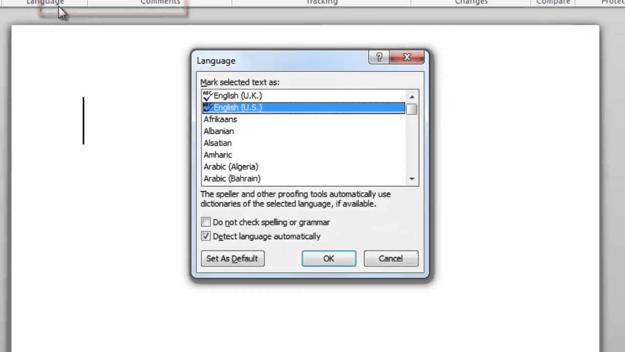 change language in word