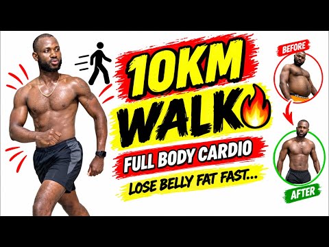 Video thumbnail: 🔥 10KM Walking Workout at Home | Full Body Cardio to Burn Calories | No Equipment