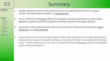 CBE 430 Week 03 08 - Summary of Laplace Transforms