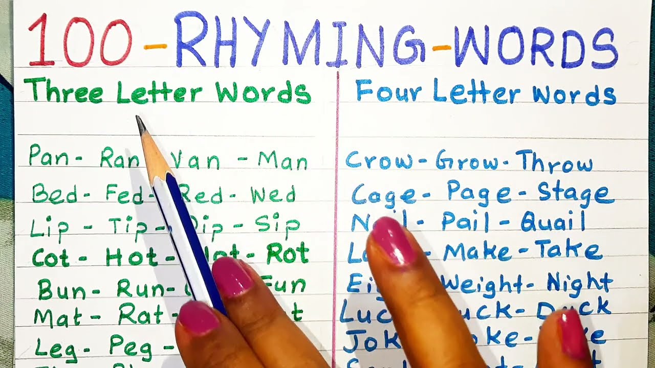 Rhyming Words। Rhyming Words in English for Kindergarten lkg ukg Class 1  Class2। Write Rhyming Words - YouTube