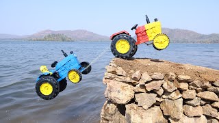 HMT 5911 Tractor And Swaraj Dumper Accident Deep River Pulling Out Crane Gadi ? Cartoon Jcb | Toys