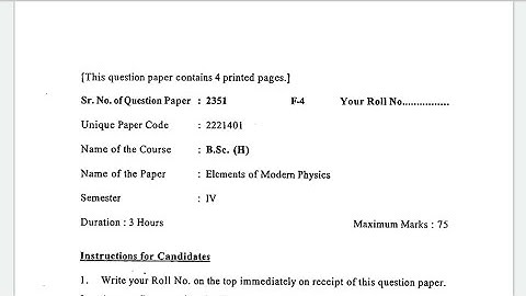 Elements of Modern Physics Question paper - 1, DU | Semester - IV | University of Delhi #du #qwp