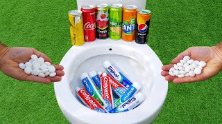 TOOTH PASTE vs Coca Cola, Fanta, Cappy, Fuse Tea, Pepsi, Red bull and Mentos In toilet