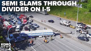 Several people injured after major semi crash shuts down I-5 in north Seattle