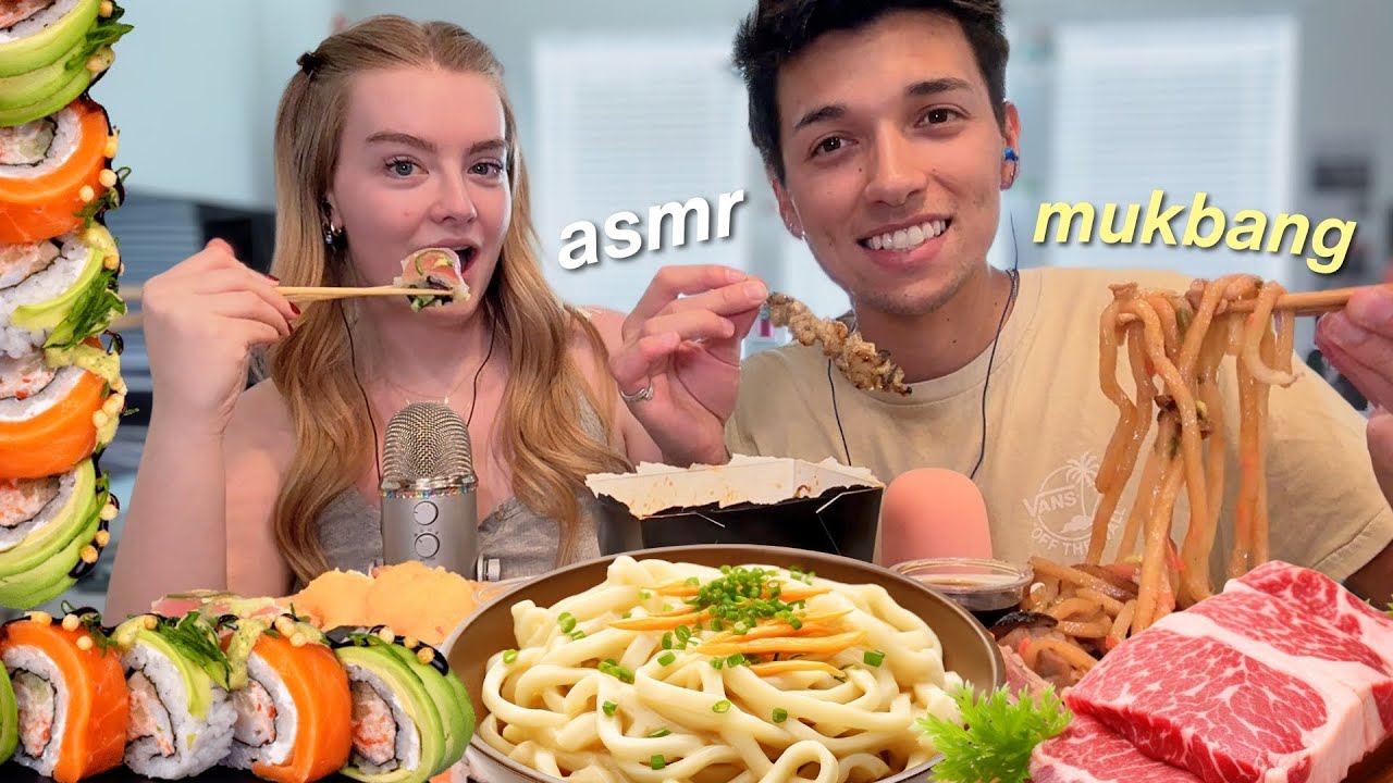 ASMR sushi mukbang + q&a with my FIANCÉ 💍🍣