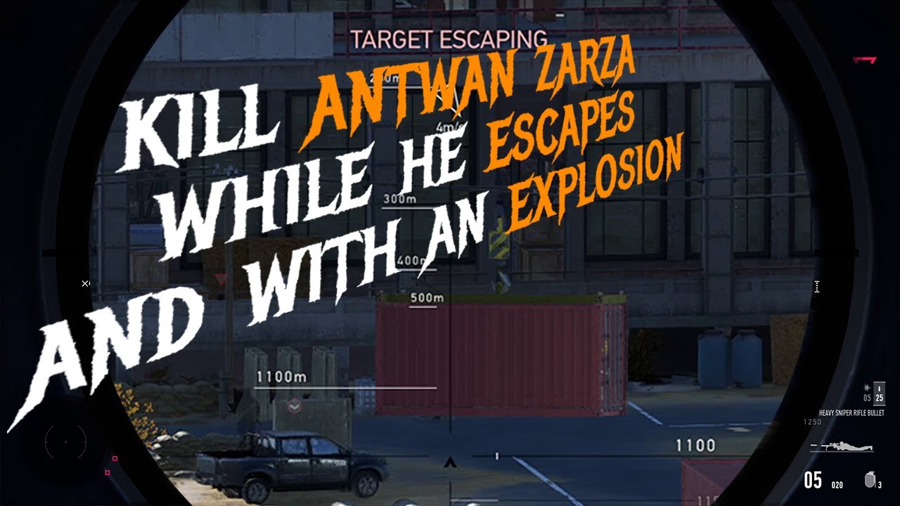 kill Antwan Zarza during escape and with explosion : sniper ghost warrior contracts 2 challenges 3&4