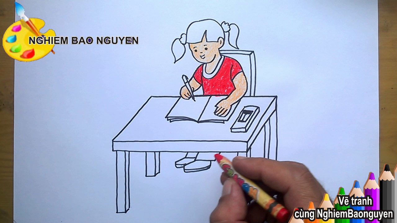 Vẽ Tranh Bé Học Bài/How To Draw Baby Are Learning - Youtube