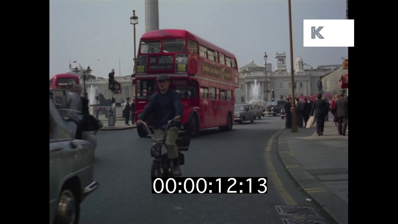 1960s Trafalgar Square, London Traffic, HD from 35mm