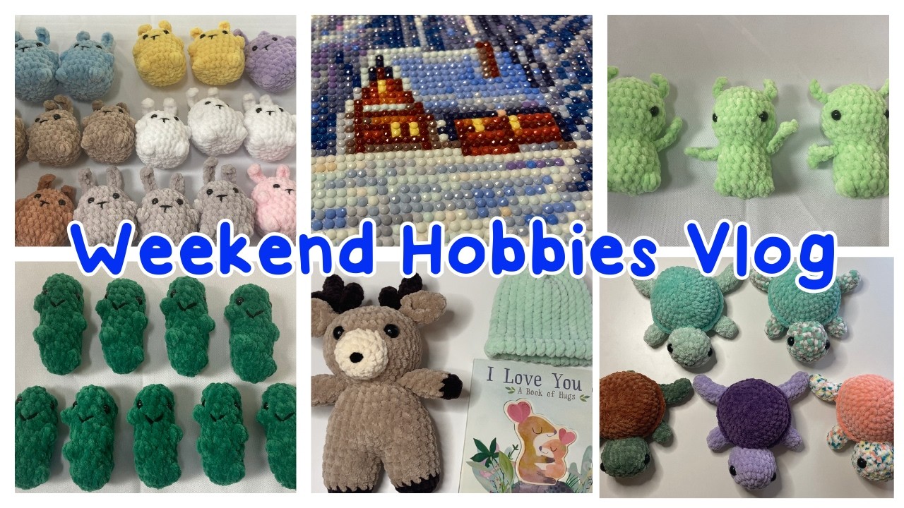 Weekend Hobbies Vlog // crocheting turtles, bunnies, pickles & aliens, diamond painting, baby shower