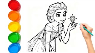 How to Draw Elsa from Disney Frozen Coloring Pages With Glitters Princess Drawing