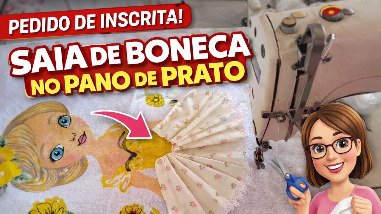 Como fazer saia de boneca,para pano de prato 