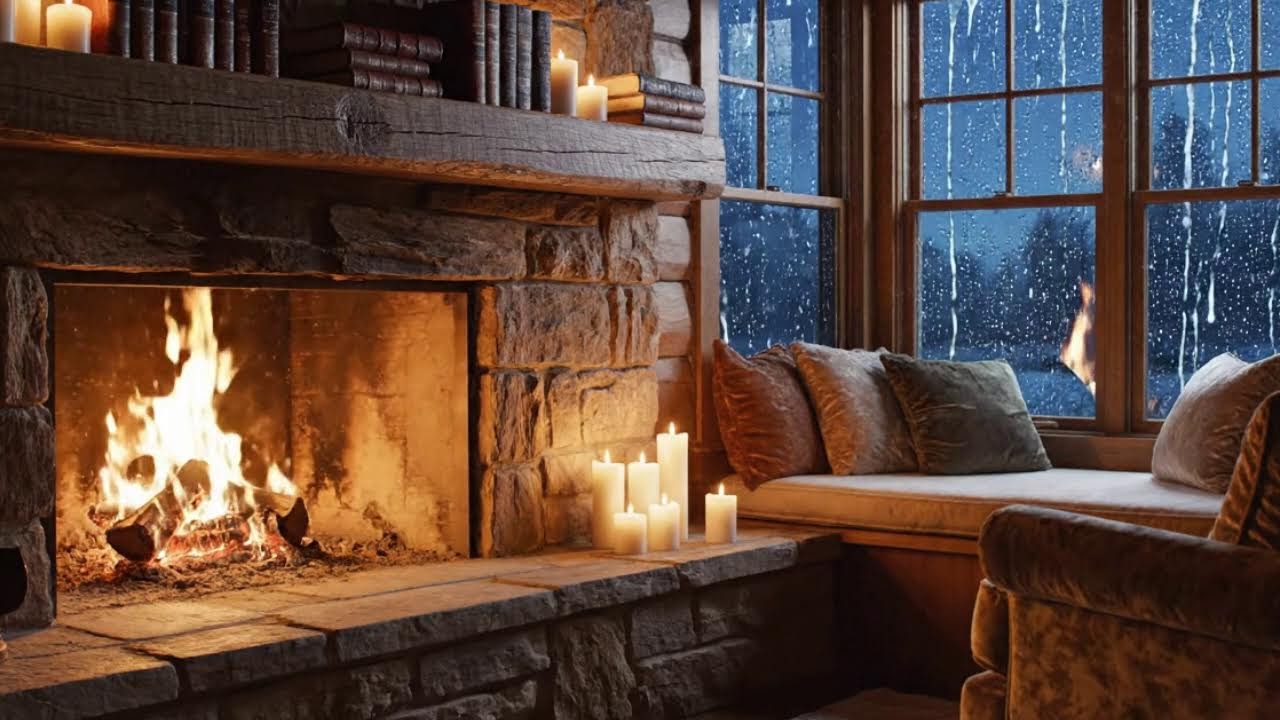 Streaming Warm Fireplace & Rain Ambience | ASMR for Relaxation